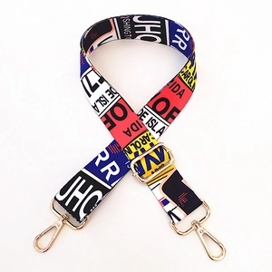 Adjustable crossbody bag strap with colorful retro American license plate pattern