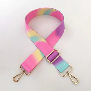 Adjustable colorful ethnic style wide shoulder strap with golden metal swivel hooks