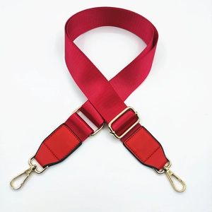 Red 3.8cm nylon replacement strap for crossbody bags with gold metal clips and adjusters