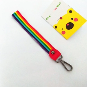 Rainbow striped short handle strap with dark gray metal hook for stylish handbags