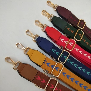 Ethnic style colorful adjustable wide shoulder straps with woven arrow pattern and gold hooks