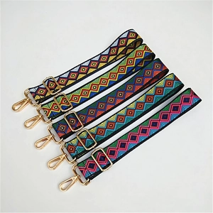 Adjustable Bag Strap Replacement Wide Shoulder Crossbody Ethnic Bohemian Geometric Pattern Fabric Gold Hardware