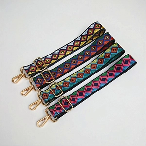 Adjustable geometric ethnic style guitar bag strap with gold metal hardware accessories