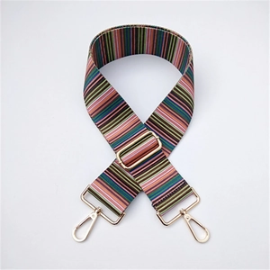 Adjustable colorful striped canvas shoulder strap for handbags with gold metal hardware