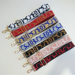 Adjustable embroidered shoulder strap set for handbags with gold metal swivel hooks