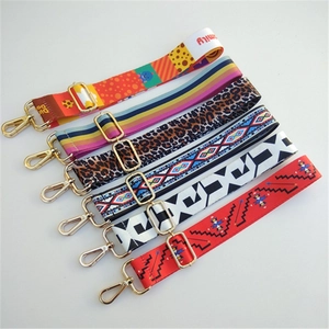 Ethnic style adjustable wide shoulder straps set with golden hooks for handbags