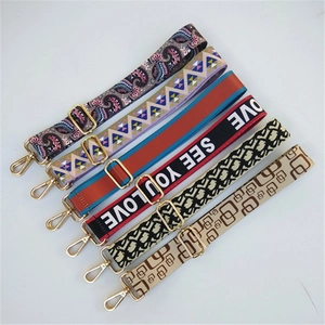 Adjustable wide replacement bag straps with colorful patterns and gold metal hardware