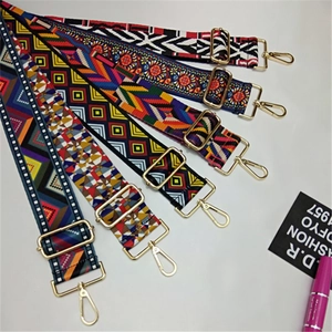 Adjustable woven replacement straps for handbags with assorted patterns and gold hardware