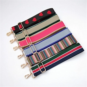 Wide Shoulder Strap Replacement For Bags Cotton Webbing Adjustable Crossbody Belt Gold Metal Buckles Fashion Ethnic Striped Women Accessory