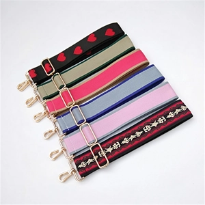 Adjustable wide replacement straps for handbags with assorted patterned nylon webbing
