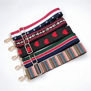 Adjustable wide fabric replacement straps with colorful patterns and gold metal clips