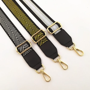 Adjustable Wide Shoulder Strap Replacement For Handbags Nylon Woven Chevron Stripe Pattern With Golden Metal Clasp
