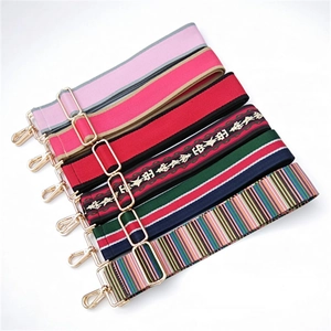 Adjustable colorful nylon shoulder strap with gold metal buckles for crossbody bags