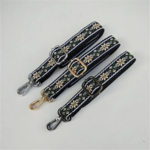 Women Adjustable Ethnic Jacquard Bag Strap Replacement Shoulder Strap For Crossbody Handbag With Metal Clasp