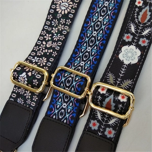 Adjustable wide replacement shoulder straps with ethnic patterns and gold metal buckles