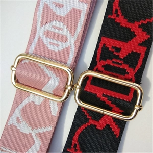 Adjustable wide woven nylon shoulder strap for crossbody bags with gold metal buckles