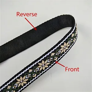 Adjustable ethnic style crossbody bag strap with green and white geometric pattern
