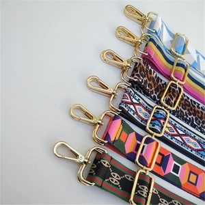 Adjustable ethnic style crossbody bag straps with diverse patterns and gold metal buckles