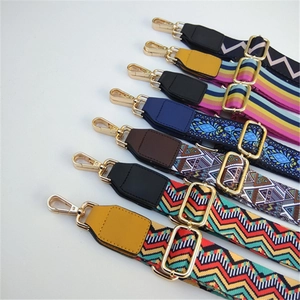 Ethnic style wide colorful woven bag straps with gold metal hooks for crossbody bags