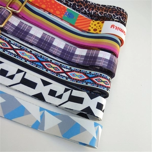 Ethnic style adjustable fabric bag straps with patterns and gold metal buckles