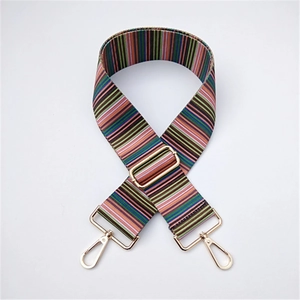 Adjustable colorful striped nylon strap with gold metal hooks for crossbody bags