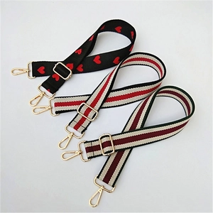 Adjustable fabric shoulder straps for bags with heart patterns and colorful stripes