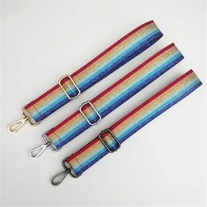 Adjustable 3.8cm wide rainbow glitter strap with metal hooks for shoulder and crossbody bags