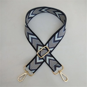 Adjustable wide replacement bag strap with blue and cream geometric wave pattern