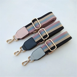 Ethnic wide adjustable replacement shoulder strap with colorful stripes and gold hardware