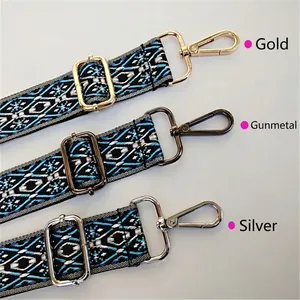 Ethnic style 3.8cm replacement straps for handbags with gold silver and gunmetal hardware