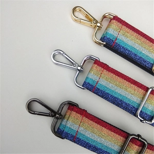 Rainbow glitter wide shoulder strap with gold, silver, and black swivel hooks
