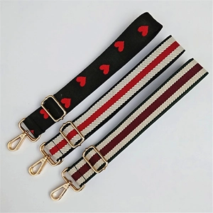 Adjustable Wide Shoulder Strap Replacement Polyester Cotton Webbing Bag Strap Metal Swivel Hooks Heart Embroidery Stripe
