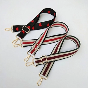 Three-piece adjustable wide canvas shoulder straps with heart patterns and gold buckles