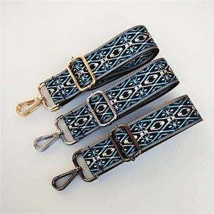Ethnic Style Wide Shoulder Bag Strap Adjustable Polyester Webbing Replacement Crossbody Handbag Belt Geometric Pattern Alloy Metal Buckle