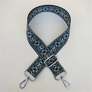 Ethnic style wide replacement strap for crossbody bags with blue geometric weave