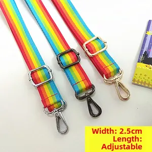 Adjustable 2.5cm rainbow striped strap with gold, silver, and gunmetal hardware hooks