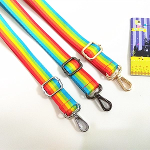 Adjustable rainbow woven replacement shoulder strap with three metal buckle color options