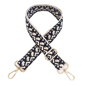 Ethnic wide adjustable replacement shoulder strap with black and white geometric pattern