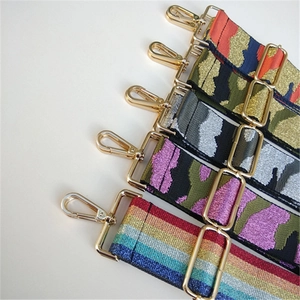 Adjustable 5cm wide camouflage and rainbow striped bag straps with gold metal hardware