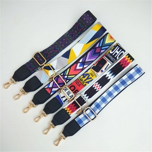 Ethnic pattern replacement wide shoulder straps with gold metal hooks for handbags