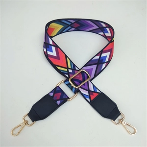 Adjustable colorful geometric patterned strap with gold metal lobster clasps for handbags