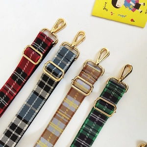Adjustable thickened canvas bag straps with plaid patterns and gold metal hooks
