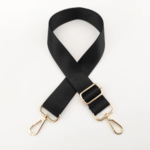 Adjustable black nylon shoulder strap replacement with durable gold metal lobster clasps