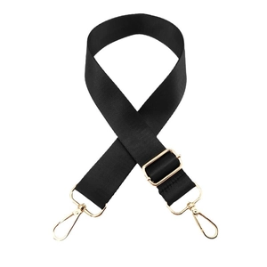 Adjustable black nylon shoulder strap with gold metal hooks for crossbody bags replacement