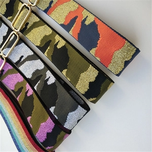 Adjustable wide camouflage and rainbow strap with gold metal buckles for cross-body bags