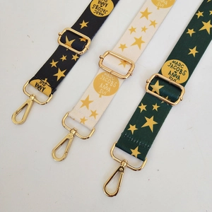 Adjustable crossbody bag straps with star patterns and gold hooks in three colors