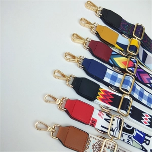 Adjustable colorful nylon shoulder straps with diverse geometric patterns and gold metal clips