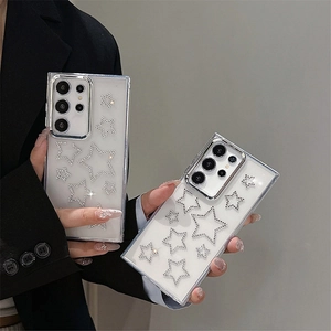 Luxury glitter star pattern phone case with silver frame for Samsung Galaxy Ultra S series