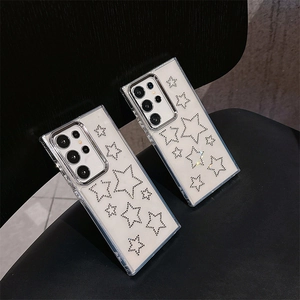 Star Rhinestone Phone Case Electroplated Frame Transparent TPU Shockproof Protective Cover Compatible With S25 Ultra S24 FE