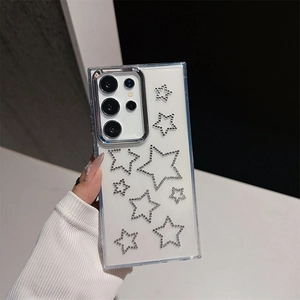 Sparkly glitter stars clear case for Samsung S25 Ultra featuring rhinestone patterns